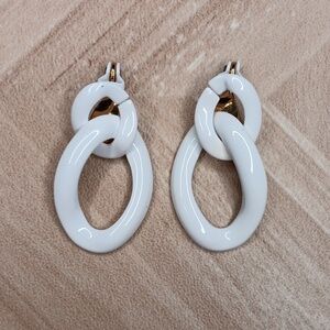 Vintage Monet white metal interwoven Oval stacked earrings